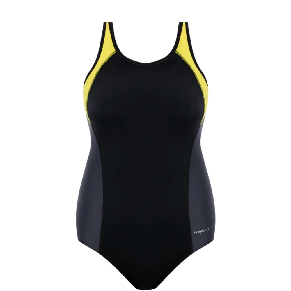 Freestyle One Piece Athletic Sport Swimsuit Yellow Black - Freya Active
